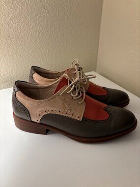 Dwarves Shoes Handmade Sheepskin Color Block Full Brogue Oxfords Wingtips - US W